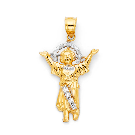 14K Yellow Gold Two-Tone Divino Niño CZ Pendant aprox 1" tall