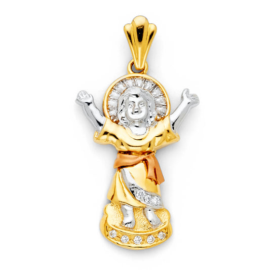 14K Tri-Color Gold Divine Child CZ Pendant 1 1/4" tall