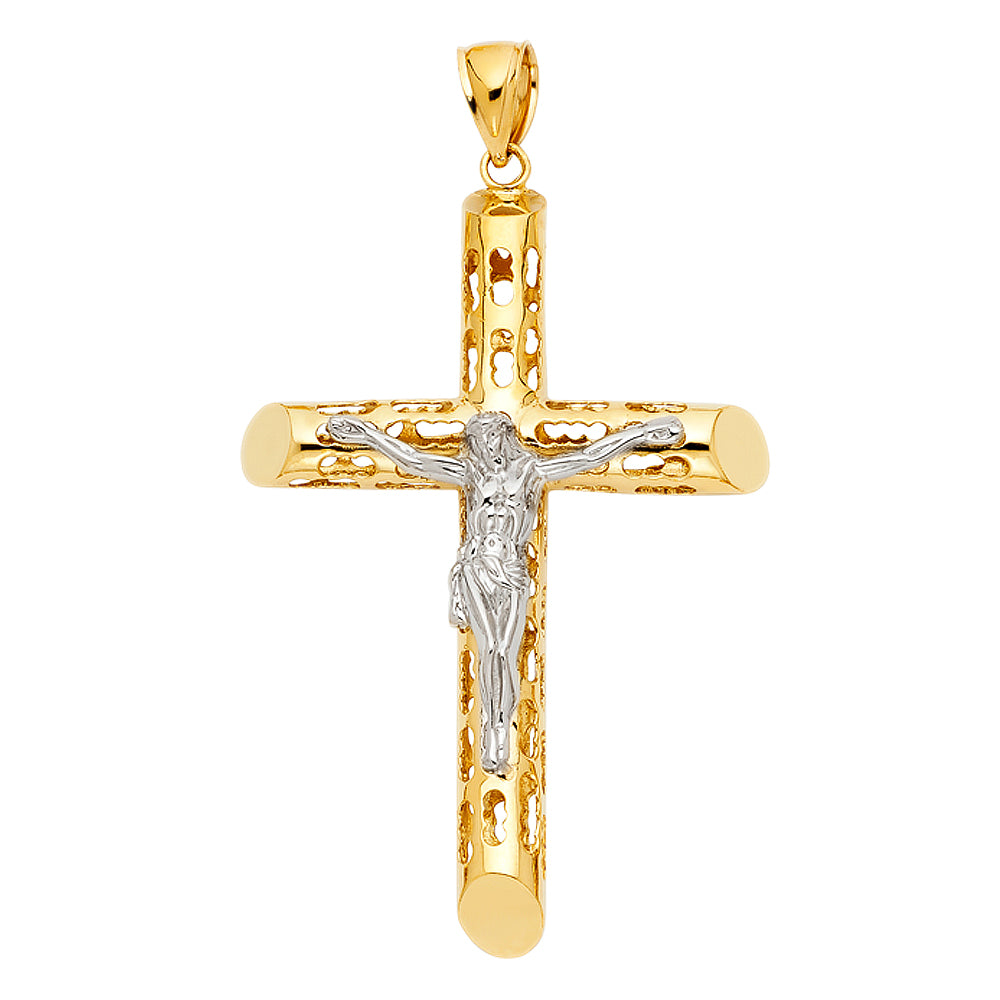 14K Yellow Gold Two-Tone Crucifix Pendant aprox 3" tall