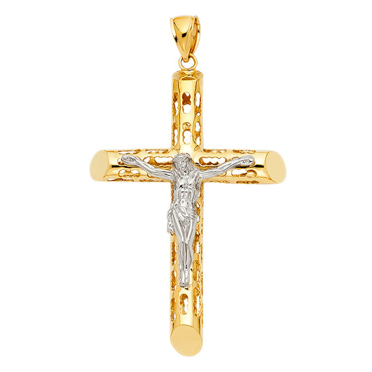 14K Yellow Gold Two-Tone Crucifix Pendant aprox 3" tall