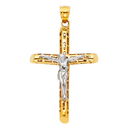 14K Yellow Gold Two-Tone Crucifix Pendant aprox 2" tall