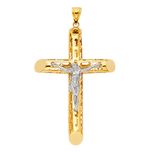 14K Yellow Gold Two-Tone Crucifix Pendant aprox 3 1/2" tall
