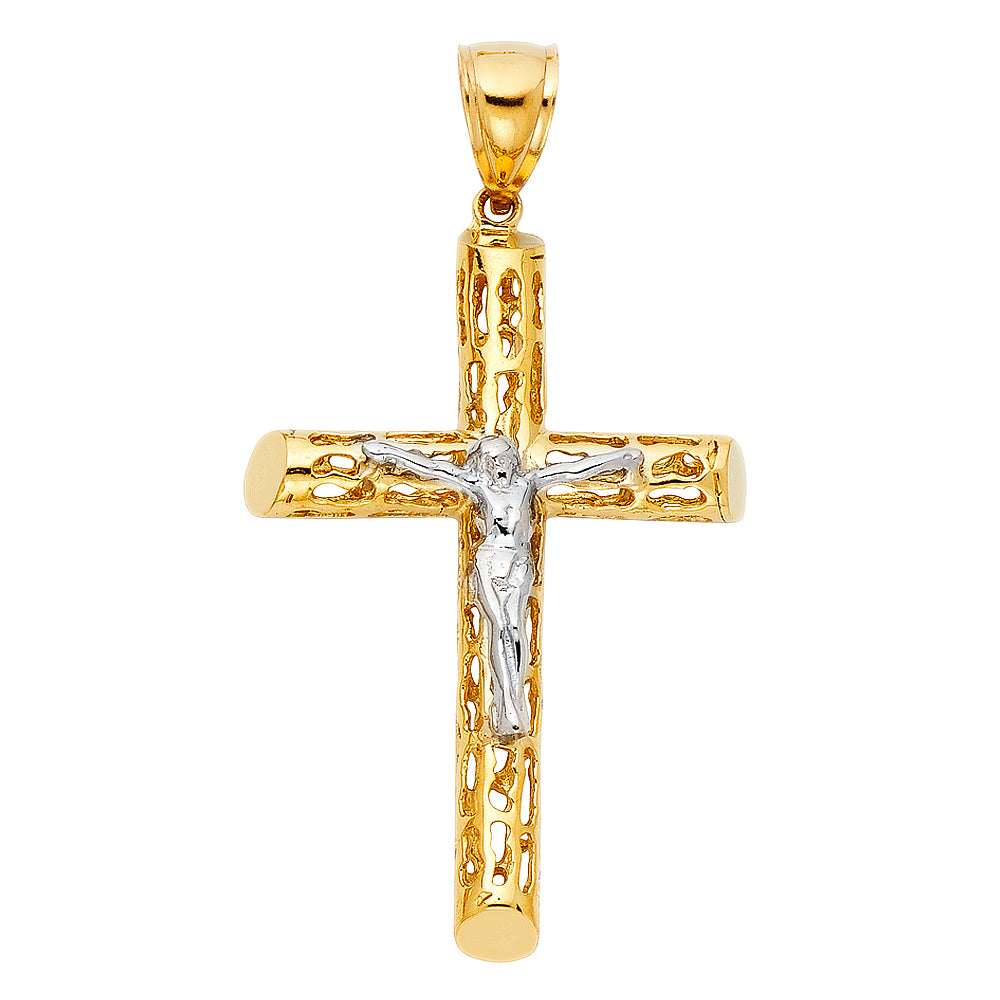 14K Yellow Gold Two-Tone Crucifix Pendant aprox 2 142" tall
