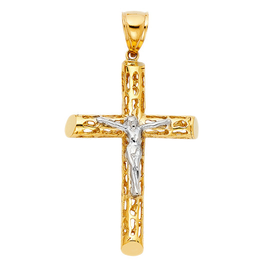 14K Yellow Gold Two-Tone Crucifix Pendant aprox 2 142" tall