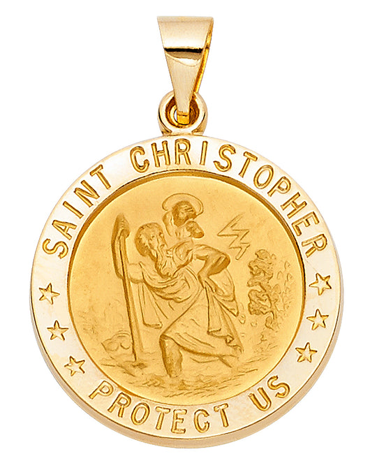14K Yellow Gold Saint Christopher Protect Us Medallion Pendant