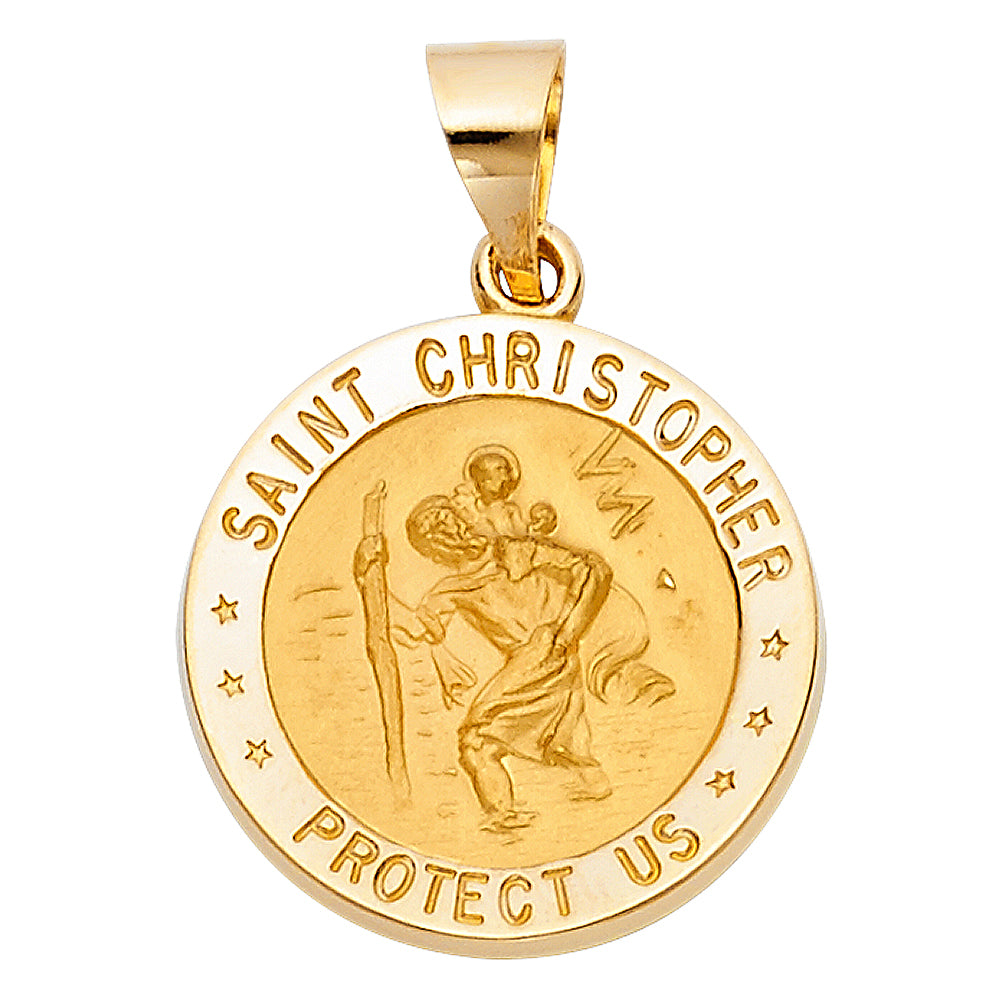 14K Yellow Gold Saint Christopher Protect Us Medallion Pendant