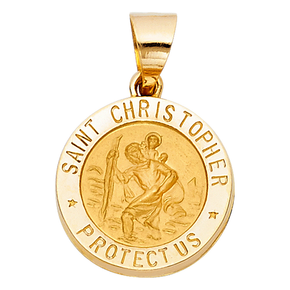14K Yellow Gold Saint Christopher Protect Us Medallion Pendant