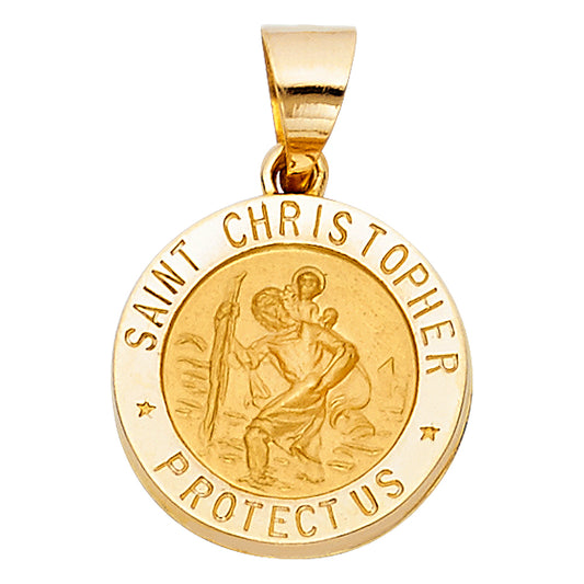 14K Yellow Gold Saint Christopher Protect Us Medallion Pendant