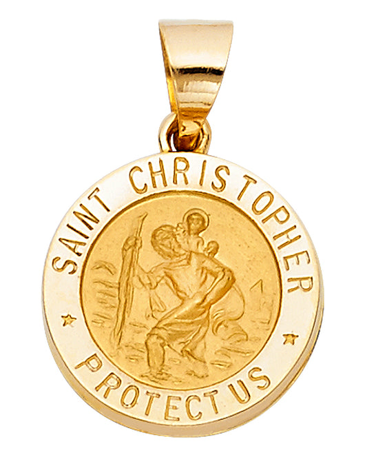 14K Yellow Gold Saint Christopher Protect Us Medallion Pendant