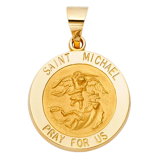 14K Yellow Gold Saint Michael Pray For Us Medallion Pendant
