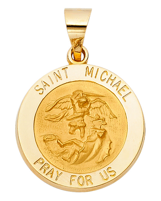 14K Yellow Gold Saint Michael Pray For Us Medallion Pendant