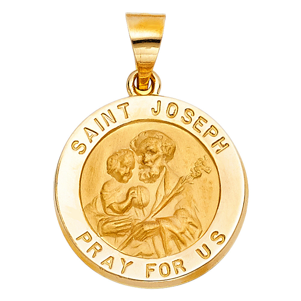 14K Yellow Gold Saint Joseph Pray For Us Medallion Pendant