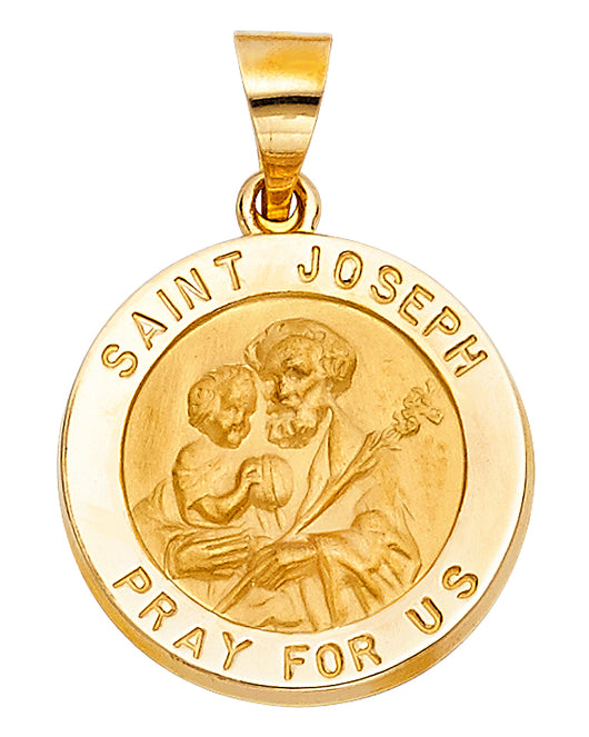 14K Yellow Gold Saint Joseph Pray For Us Medallion Pendant