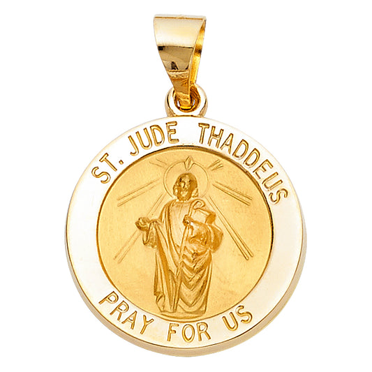 14K Yellow Gold Saint Jude Thaddeus Pray For Us Medallion Pendant