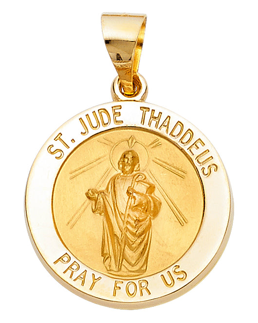 14K Yellow Gold Saint Jude Thaddeus Pray For Us Medallion Pendant