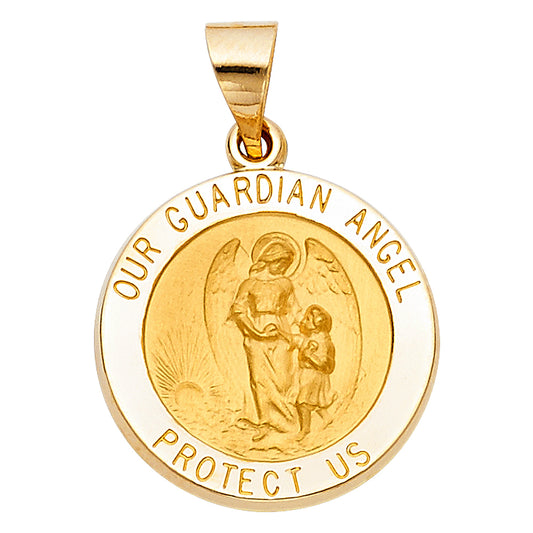 14K Yellow Gold Guardian Angel Protect Us Medallion Pendant