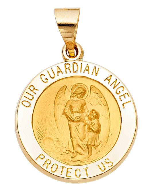 14K Yellow Gold Guardian Angel Protect Us Medallion Pendant
