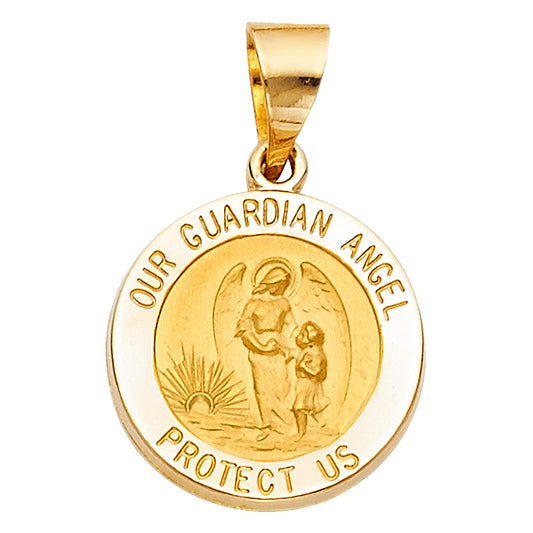 14K Yellow Gold Guardian Angel Protect Us Medallion Pendant