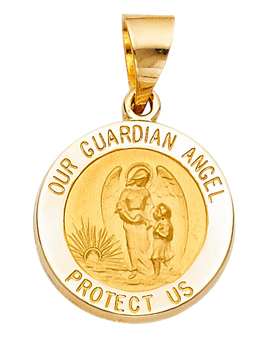 14K Yellow Gold Guardian Angel Protect Us Medallion Pendant
