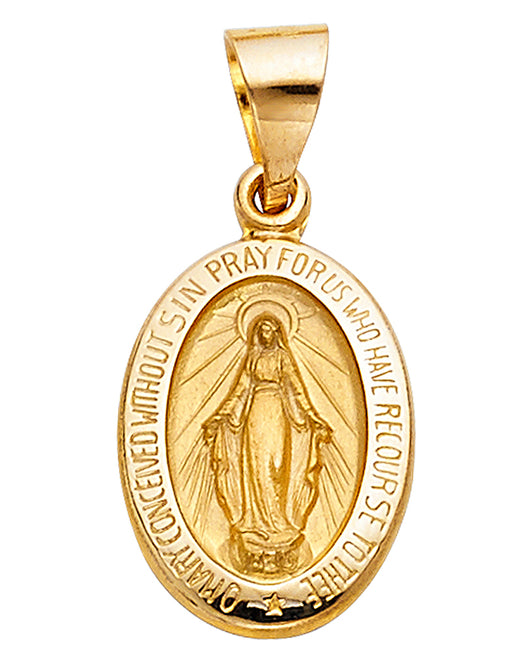 14K Yellow Gold Oval Miraculous Medal Pray For Us Pendant