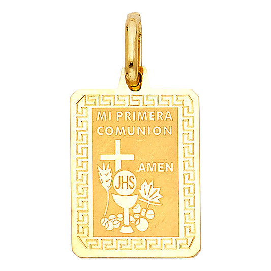 14K Yellow Gold Mi Primera Comunión Rectangular Medallion Pendant