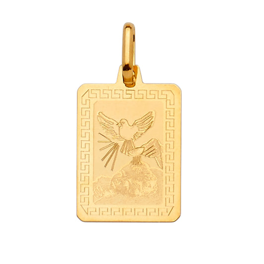 14K Yellow Gold Holy Spirit Dove Rectangular Medallion Pendant