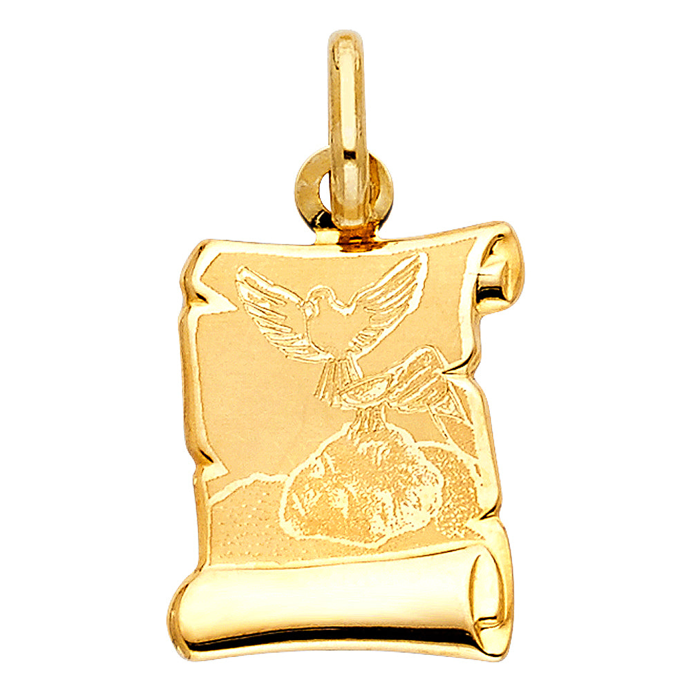 14K Yellow Gold Baptism Scroll Pendant