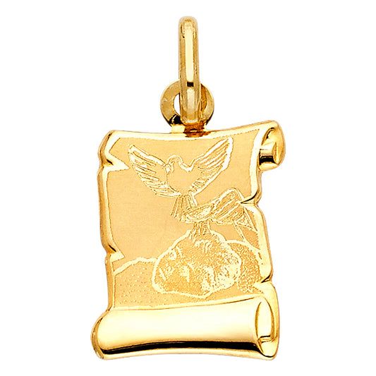 14K Yellow Gold Baptism Scroll Pendant