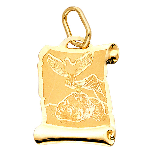 14K Yellow Gold Baptism Scroll Pendant
