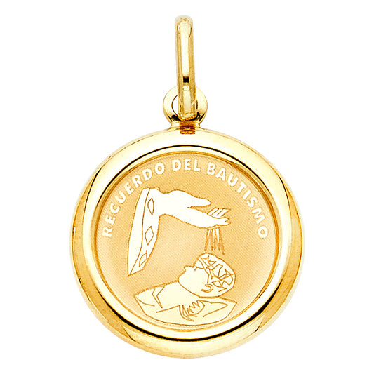 14K Yellow Gold Baptism Medal Pendant