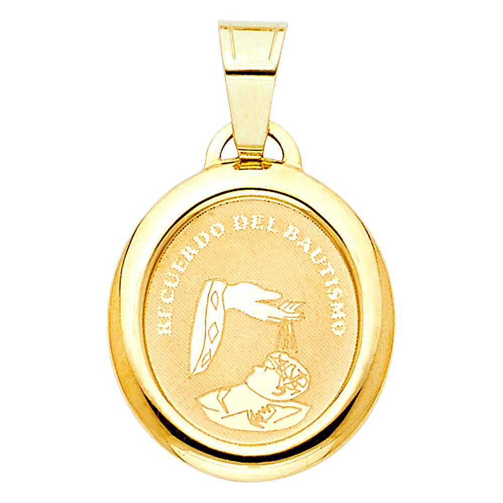 14K Yellow Gold Baptism Medal Pendant with Large Bail