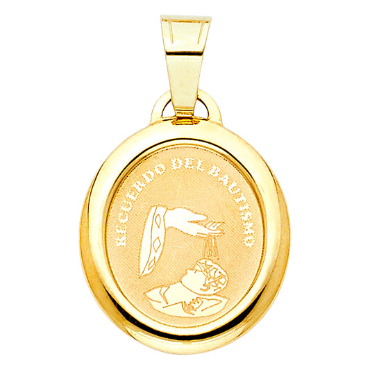 14K Yellow Gold Baptism Medal Pendant with Large Bail