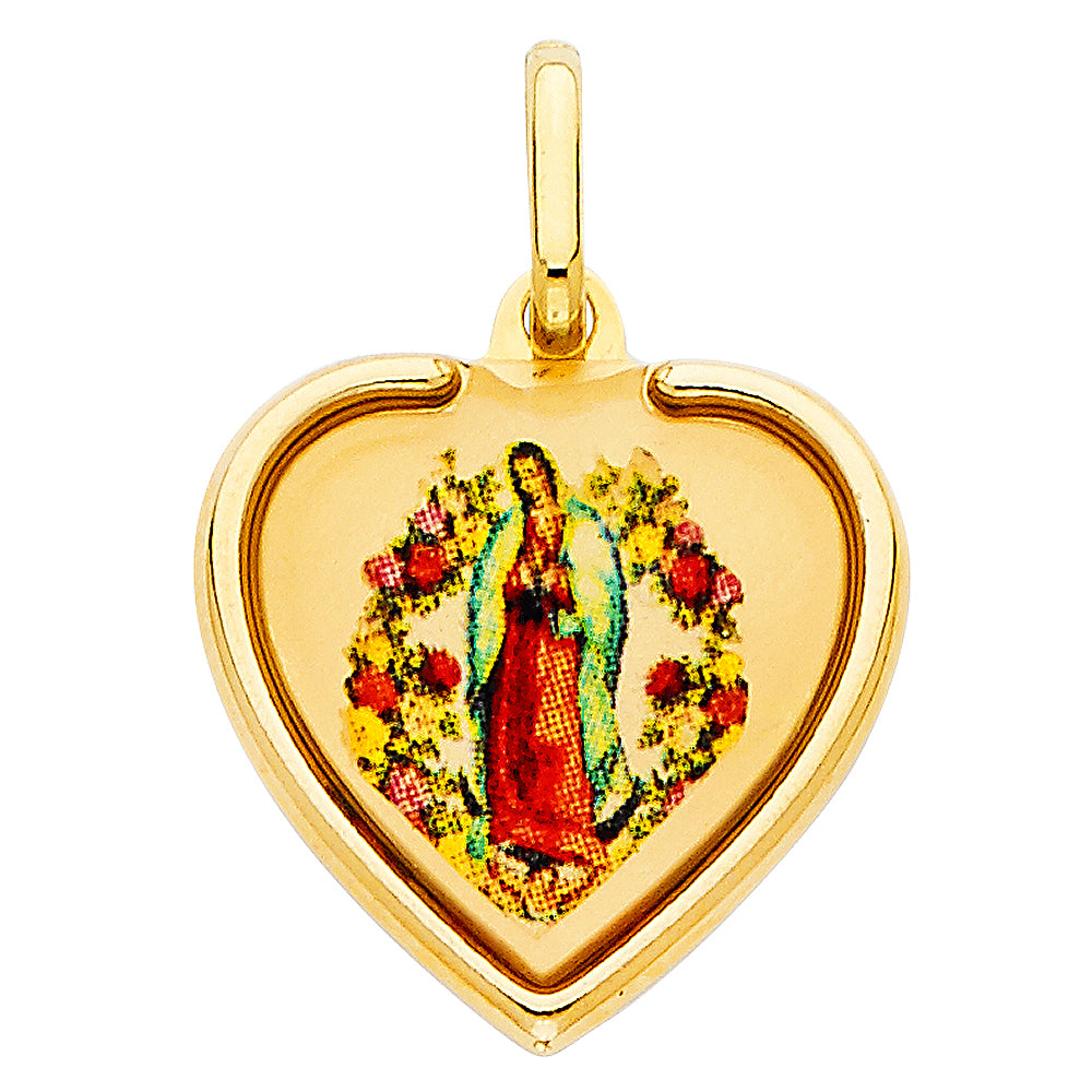 14K Yellow Gold Heart Virgin Guadalupe Medal Pendant