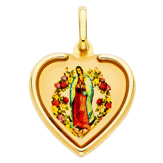 14K Yellow Gold Heart Virgin Guadalupe Medal Pendant