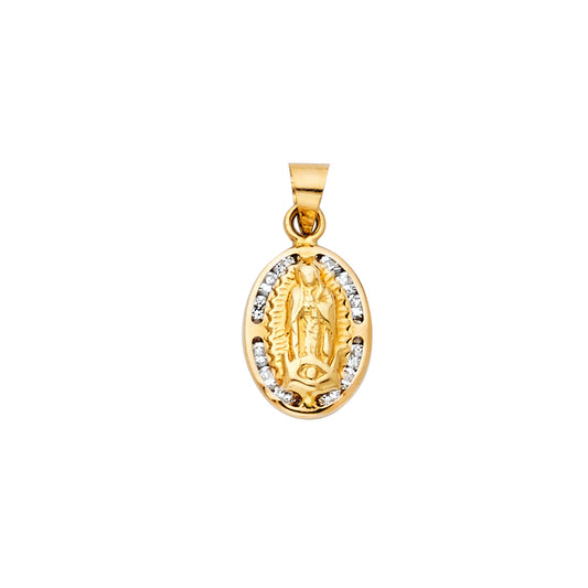14K Yellow Gold Virgin Guadalupe CZ Oval Medallion Pendant aprox 1/2" tall