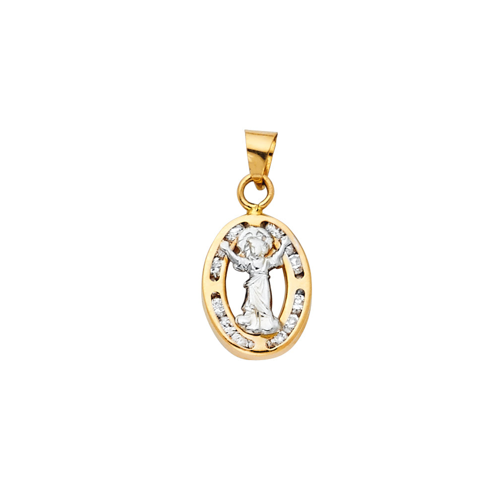14K Yellow Gold Divine Child Oval Frame CZ Pendant aprox 1/2" tall