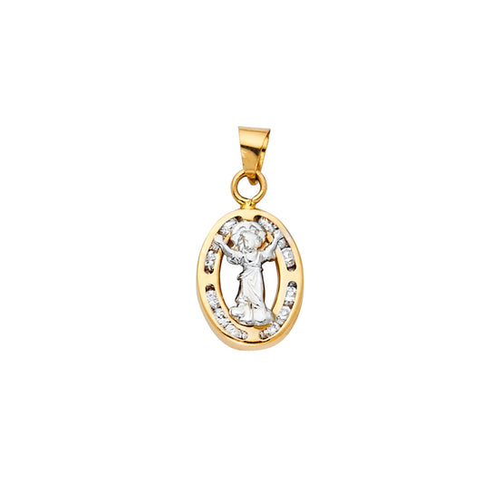 14K Yellow Gold Divine Child Oval Frame CZ Pendant aprox 1/2" tall