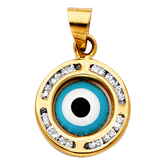14K Yellow Gold Evil Eye CZ Pendant