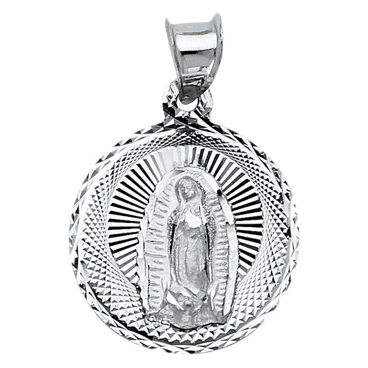 14K White Gold Round Guadalupe Medallion