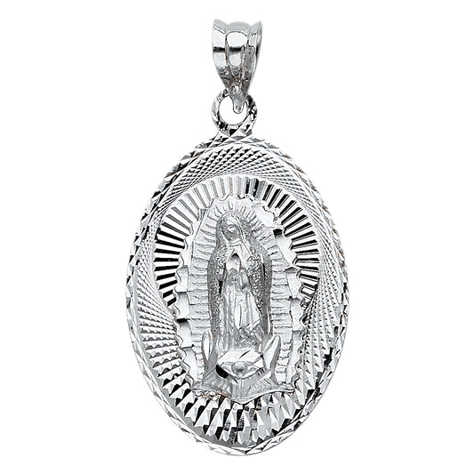 14K White Gold Oval Guadalupe Medallion
