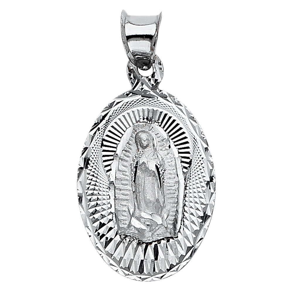 14K White Gold Oval Guadalupe Medallion