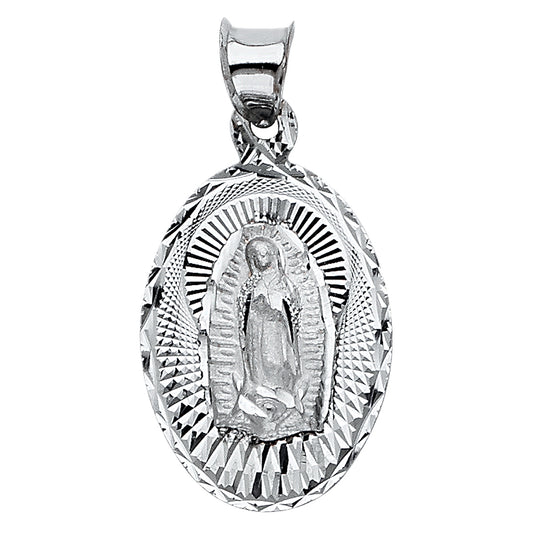 14K White Gold Oval Guadalupe Medallion
