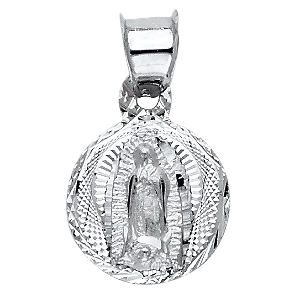 14K White Gold Round Guadalupe Medallion