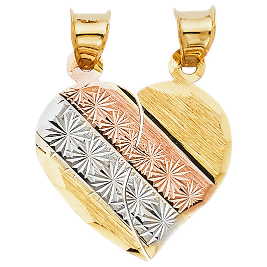 14K Tri-Color Gold Double Sided Heart Design Pendant