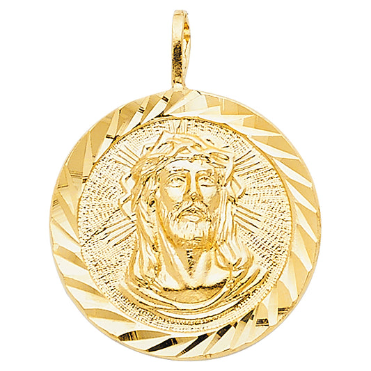 14K Yellow Gold Diamond-Cut Jesus Christ Medallion aprox 3/4" tall