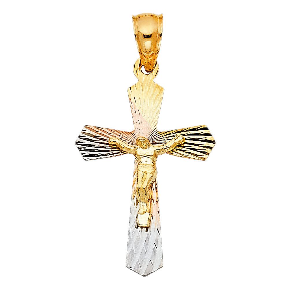 14K Tri-Color Gold Diamond-Cut Crucifix Pendant aprox 1 1/4" tall
