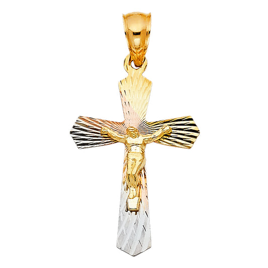 14K Tri-Color Gold Diamond-Cut Crucifix Pendant aprox 1 1/4" tall