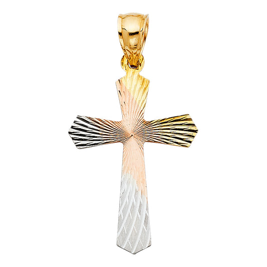 14K Tri-Color Gold Diamond-Cut Cross Pendant aprox 1 1/4" tall