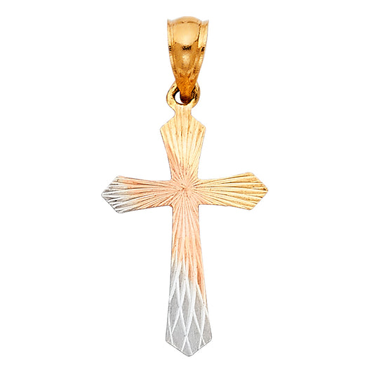 14K Tri-Color Gold Diamond-Cut Cross Pendant aprox 1" tall