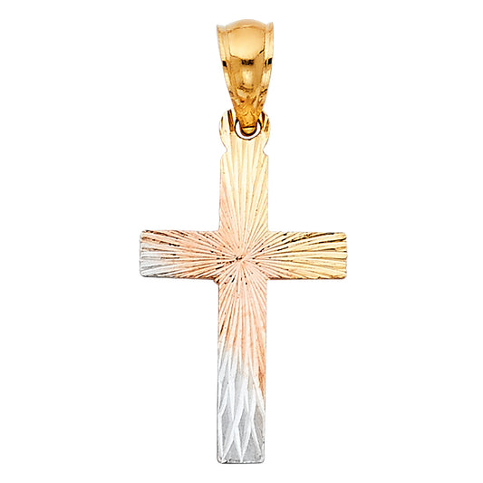 14K Tri-Color Gold Diamond-Cut Cross Pendant aprox 3/4" tall
